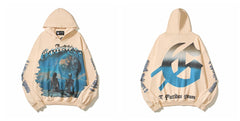 Vintage "Godspeed" Earth Graphic Oversized Beige Hoodie