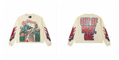 Godspeed "Out of Many, One" VR Headset Skeleton Floral Graphic Beige Long Sleeve Tee