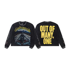 Godspeed "Out of Many, One" Motorcycle Highway Graphic Black Long Sleeve Tee