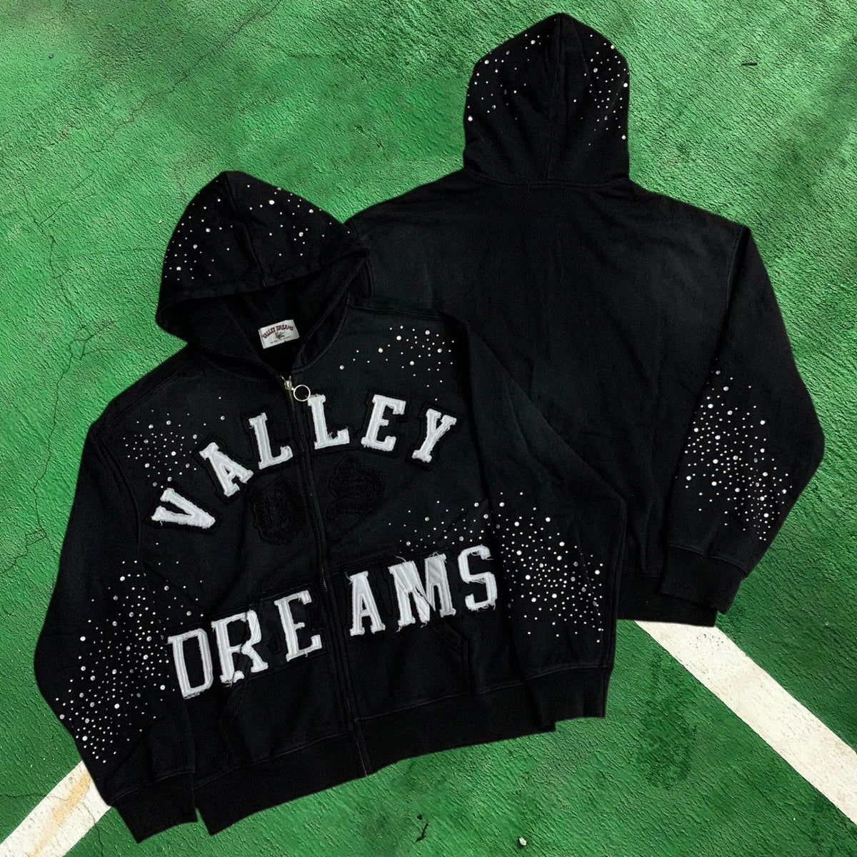 Vale Forever Rhinestone Embellished Full-Zip Hoodie (Black / Vale Forever Arc)