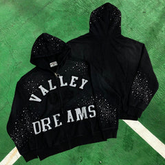 Vale Forever Rhinestone Embellished Full-Zip Hoodie (Black / Vale Forever Arc)