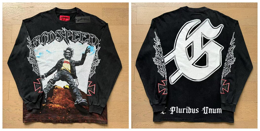 Godspeed "E Pluribus Unum" Rocker Graphic Vintage-Wash Long Sleeve Tee