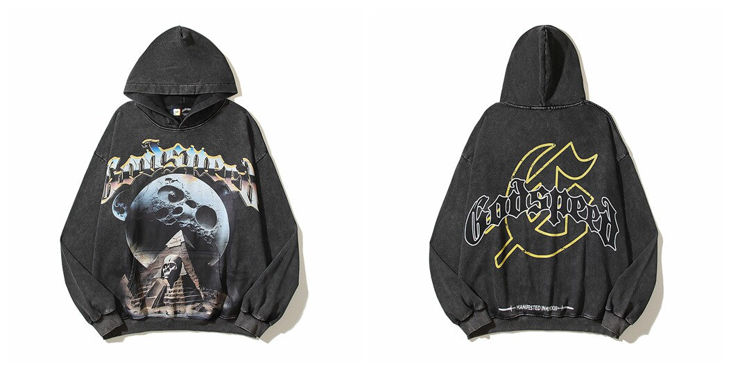 Vintage "Godspeed" Pyramid Skull Oversized Hoodie
