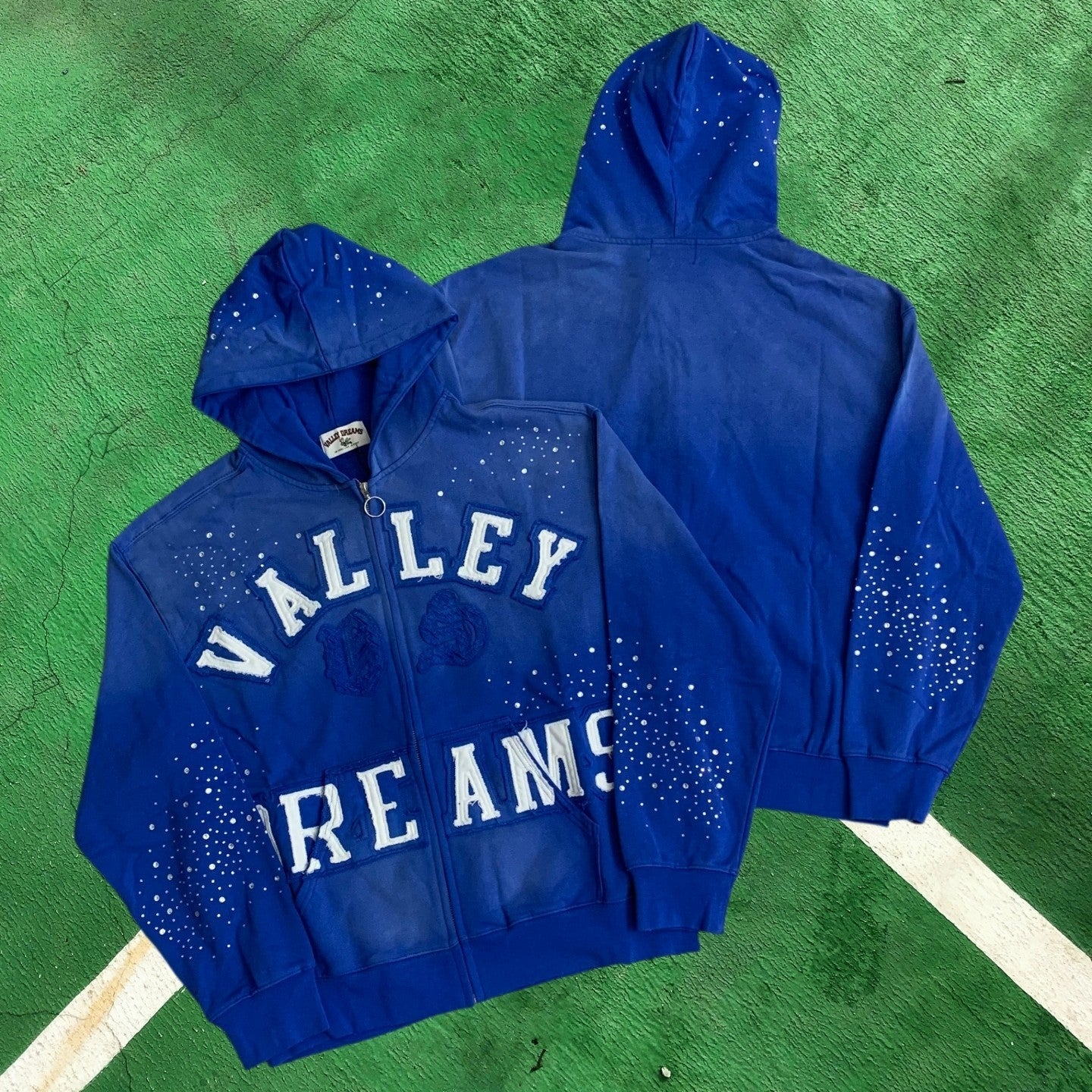 Vale Forever Rhinestone Embellished Full-Zip Hoodie (Blue / Vale Forever Arc)