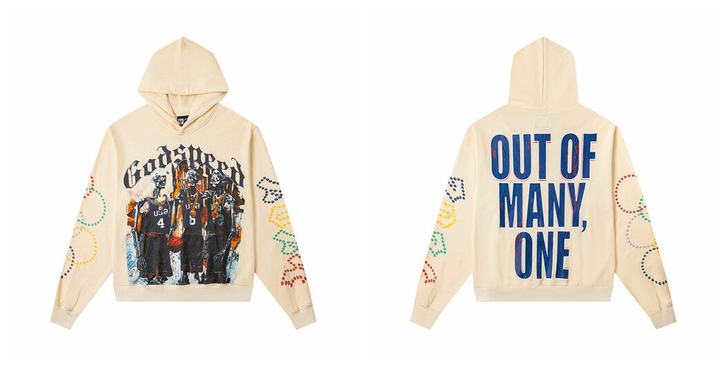 Vintage "Godspeed" Basketball Skeletons Oversized Beige Hoodie