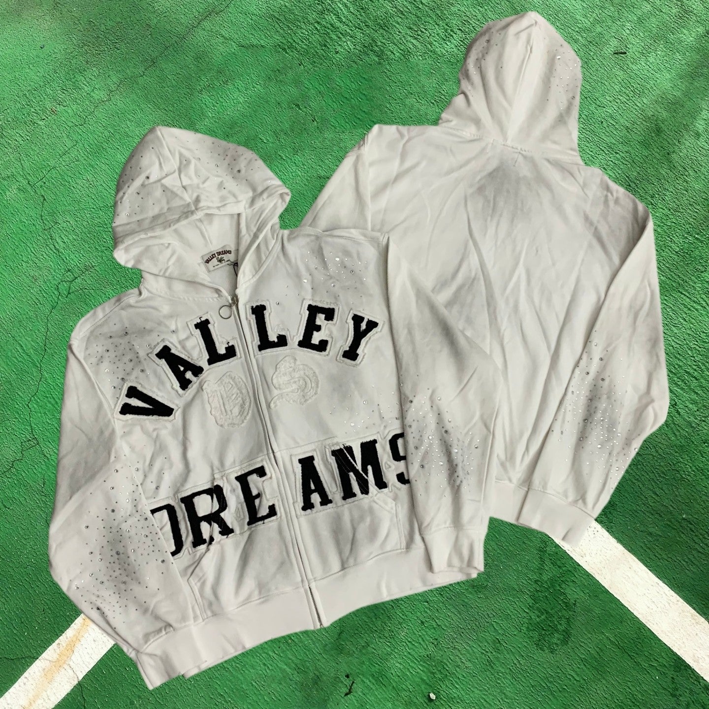 Vale Forever Rhinestone Embellished Full-Zip Hoodie (White / Vale Forever Arc)