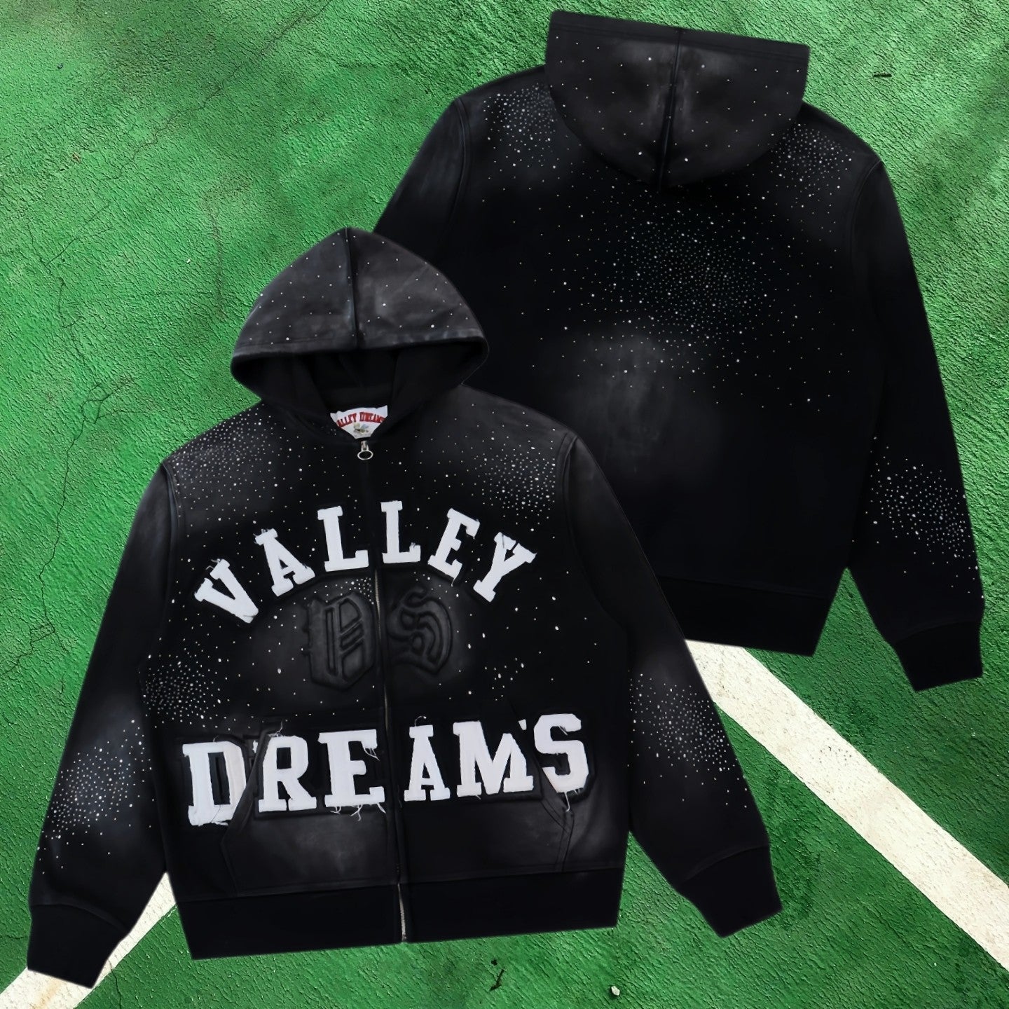 Vale Forever Rhinestone Embellished Full-Zip Hoodie (Black / Vale Forever Starry Back)