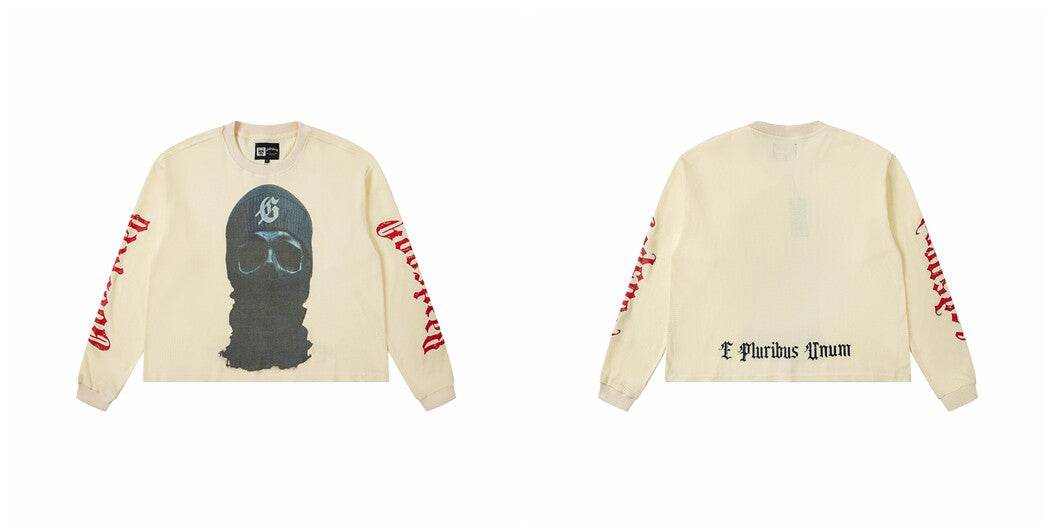 Godspeed "E Pluribus Unum" Balaclava Skull Graphic Beige Long Sleeve Tee