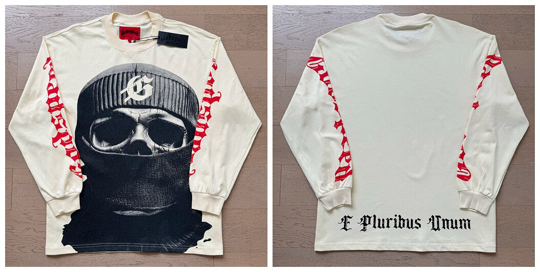 Godspeed "E Pluribus Unum" Skull Graphic Beige Long Sleeve Tee