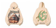Vintage "Godspeed" All-Seeing Eye Pyramid Oversized Beige Hoodie