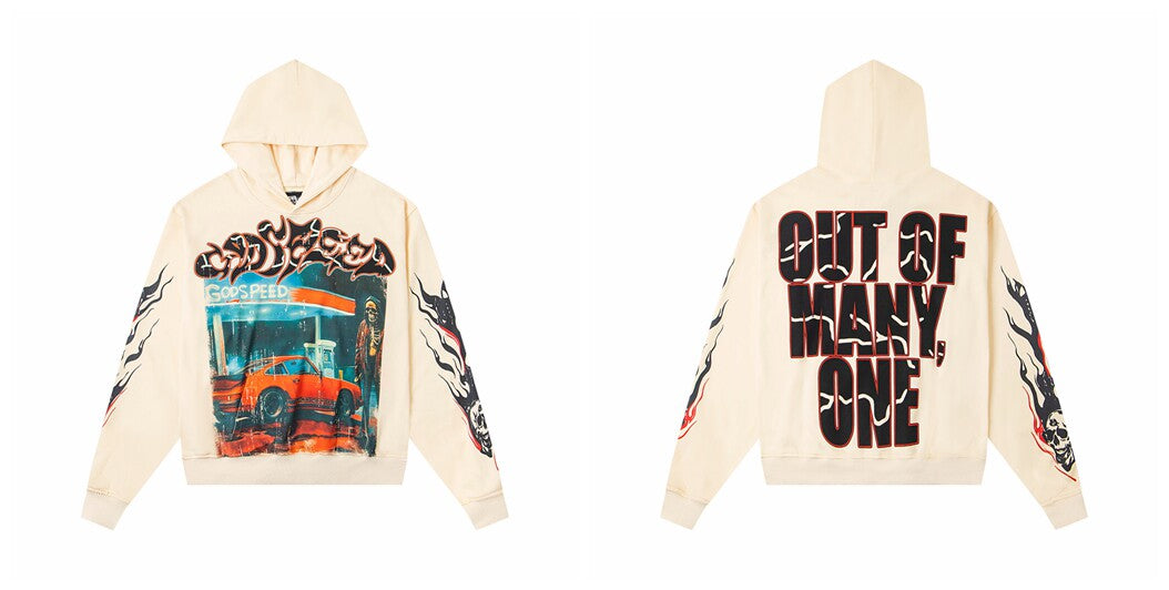 Vintage "Godspeed" Gas Station Car Oversized Beige Hoodie