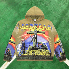 Vale Forever "Valley of the Damned" Graphic Full-Zip Hoodie (Khaki / Heavy Metal Print)