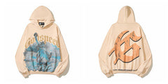 Vintage "Godspeed" Statue of Liberty Graphic Oversized Beige Hoodie