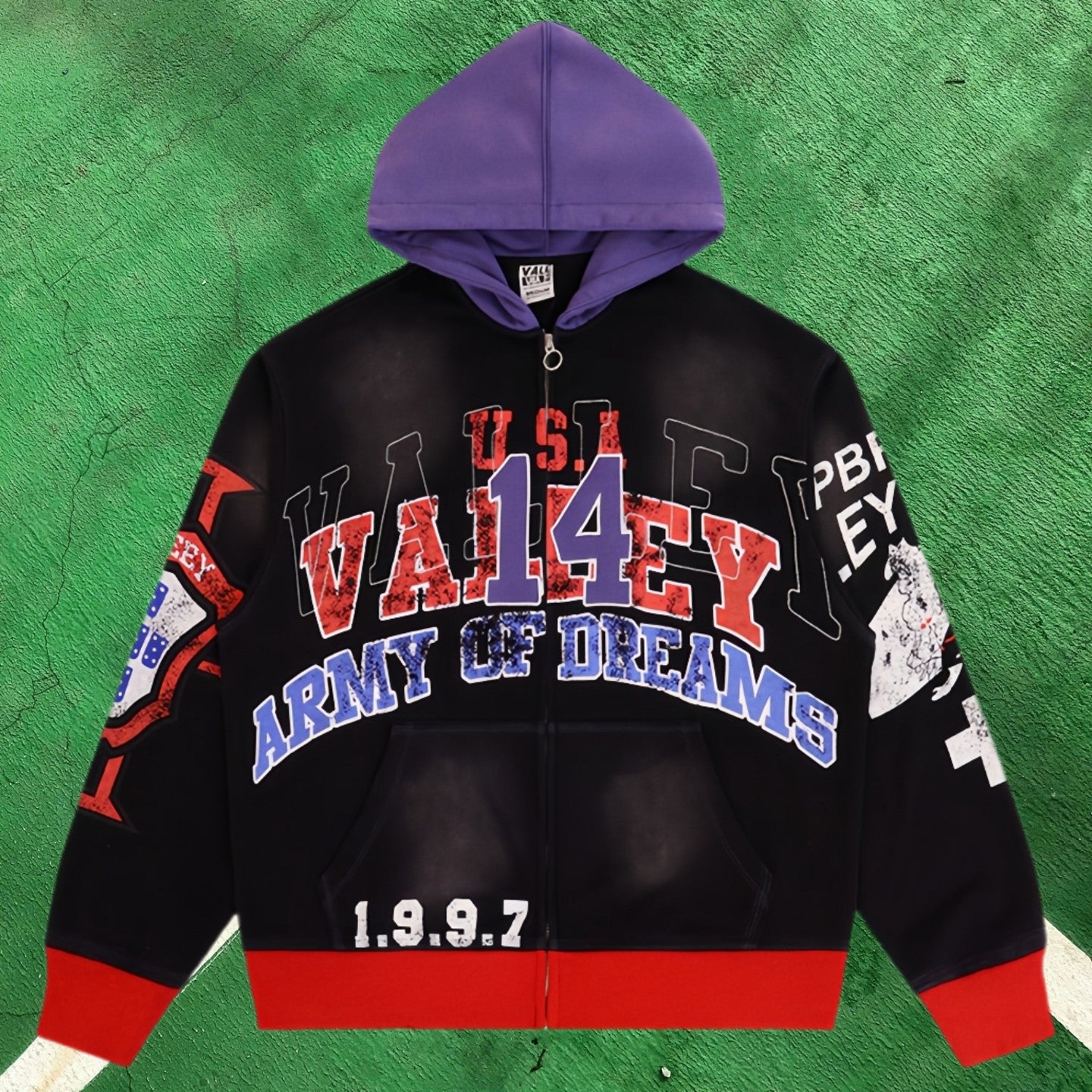 Vale Forever Graphic Full-Zip Hoodie (Black / Army of Dreams & Number 14)