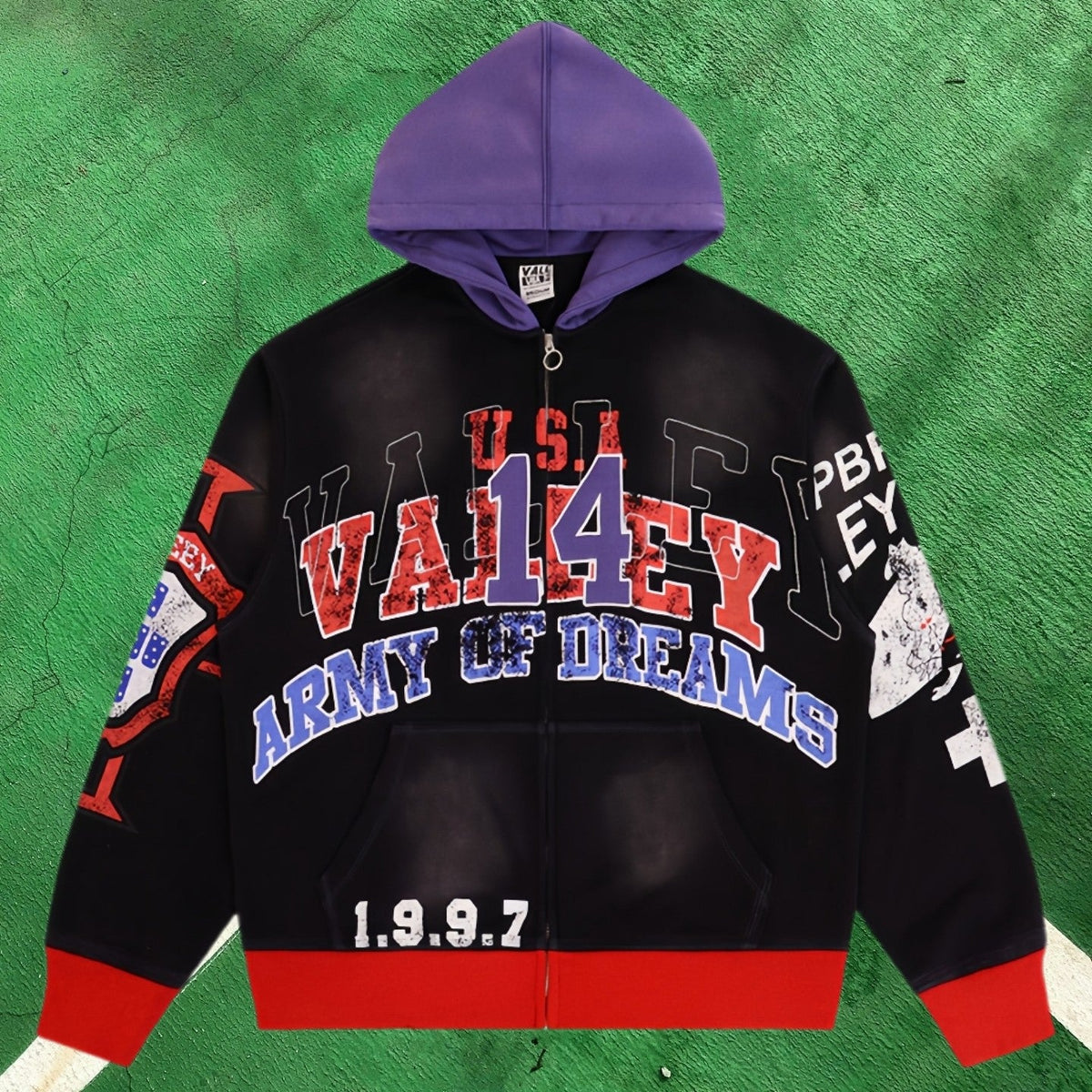 Vale Forever Graphic Full-Zip Hoodie (Black / Army of Dreams & Number 14)