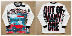 Godspeed "Out of Many, One" Red Car Graphic White Long Sleeve Tee