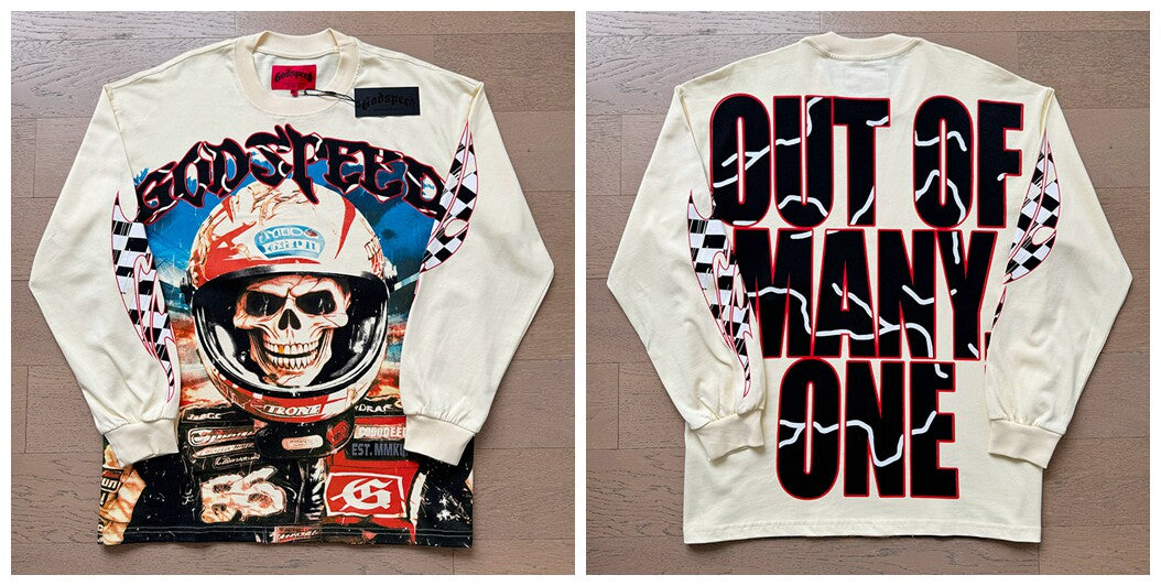 Godspeed "Out of Many, One" Racing Skull Beige Long Sleeve Tee