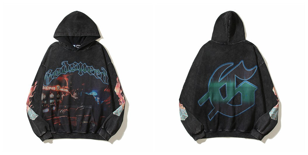 Vintage "Godspeed" Casino Dice Graphic Oversized Hoodie