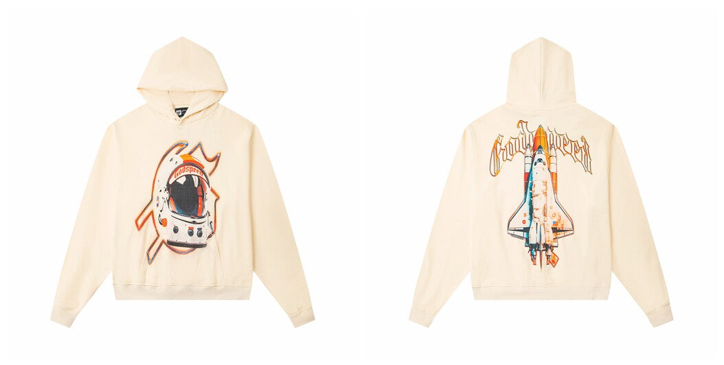 Vintage "Godspeed" Space Shuttle Oversized Beige Hoodie