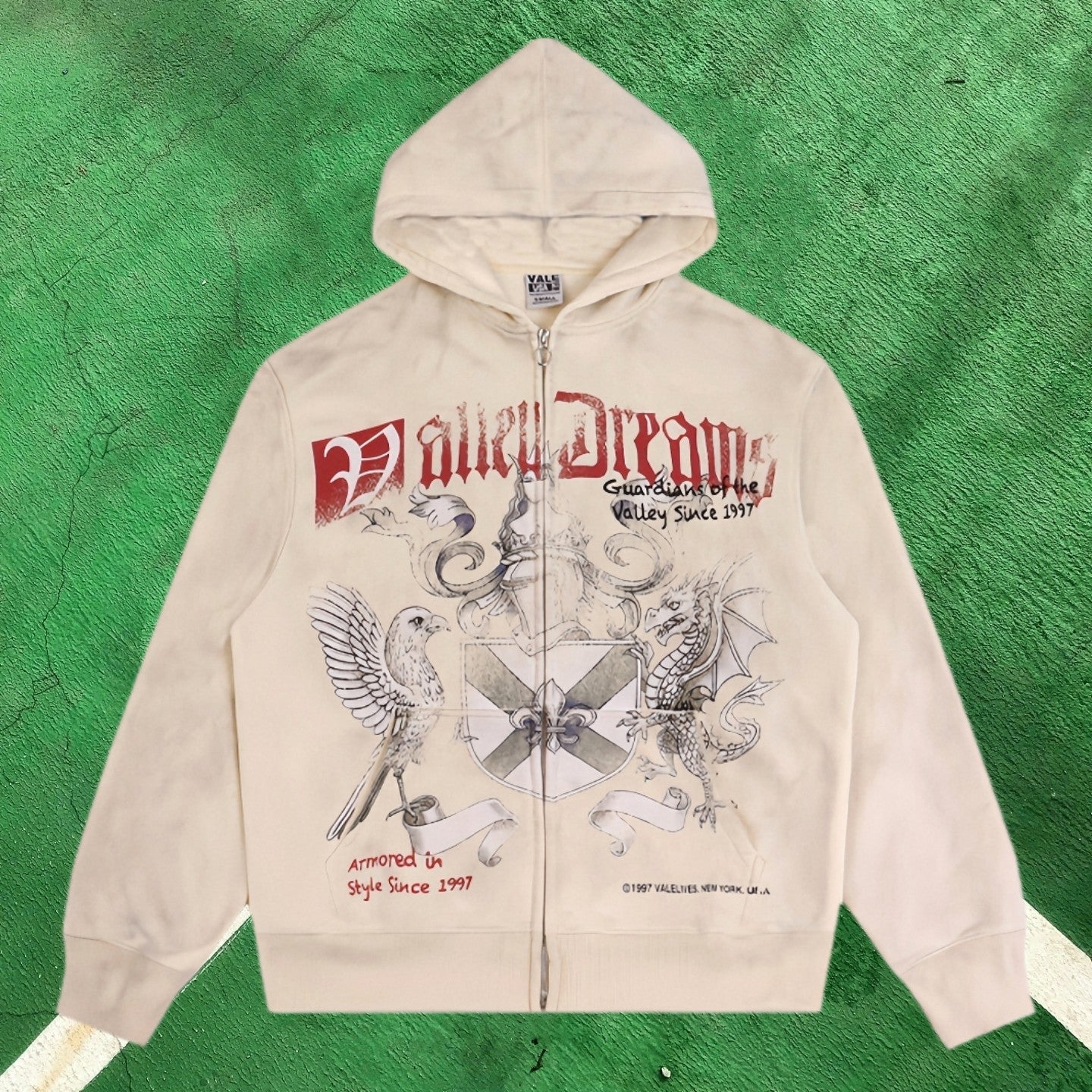 Vale Forever Graphic Full-Zip Hoodie (Cream / Crest & Dragon Coat of Arms)
