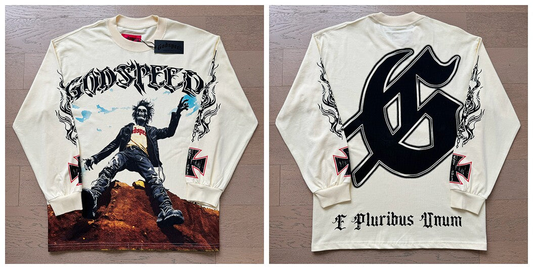 Godspeed "E Pluribus Unum" Rocker Graphic Beige Long Sleeve Tee