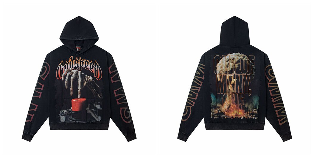Vintage "Godspeed" Nuclear Button Skeleton Oversized Hoodie