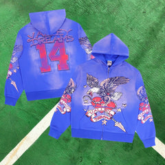Vale Forever Graphic Full-Zip Hoodie (Blue / Eagle, Heart & Number 14)