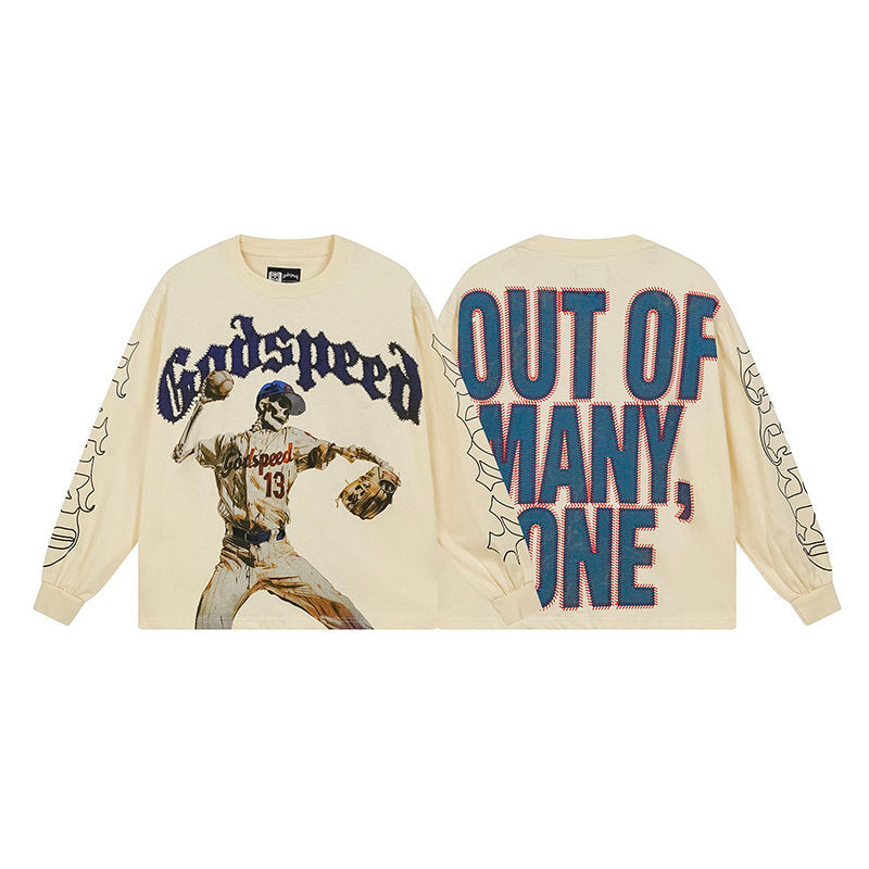 Godspeed "Out of Many, One" Baseball Skeleton Beige Long Sleeve Tee