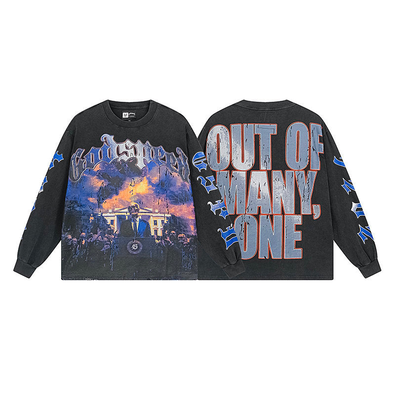 Godspeed "Out of Many, One" White House Skeleton Black Long Sleeve Tee