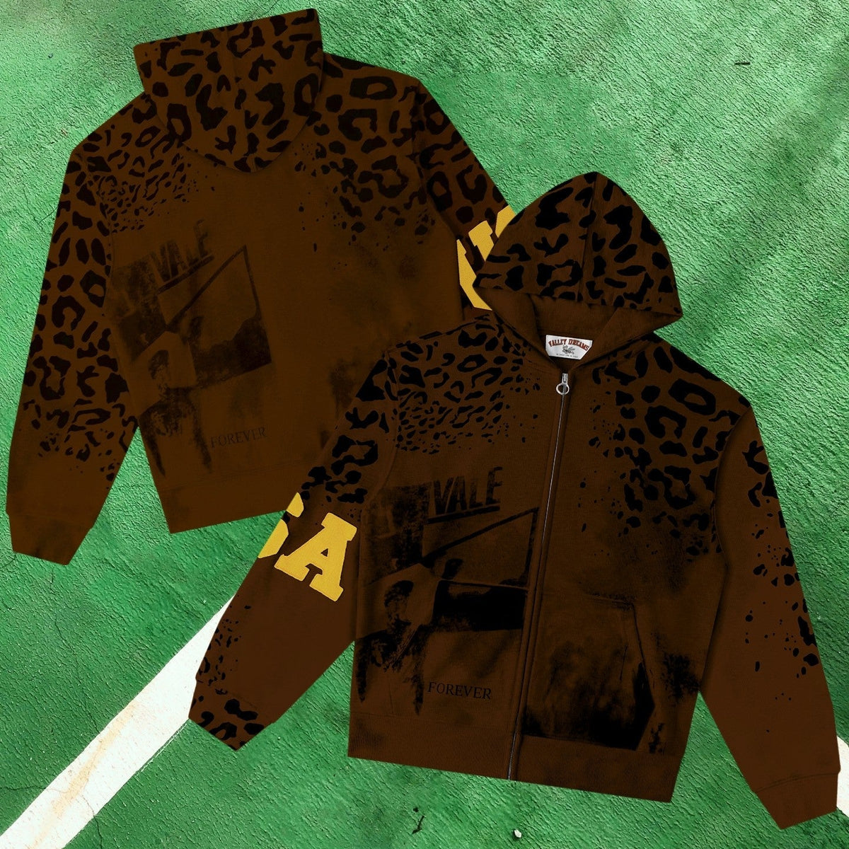 Vale Forever Graphic Full-Zip Hoodie (Brown / Leopard Fade & Photo Print)