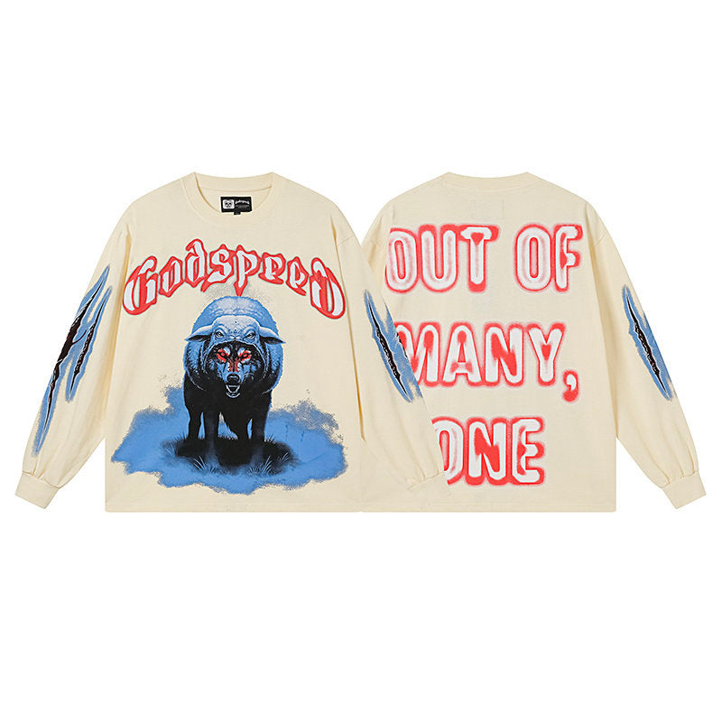 Godspeed "Out of Many, One" Wolf Graphic Beige Long Sleeve Tee