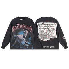 Godspeed "E Pluribus Unum" Black Monday Newspaper Skeleton Black Long Sleeve Tee