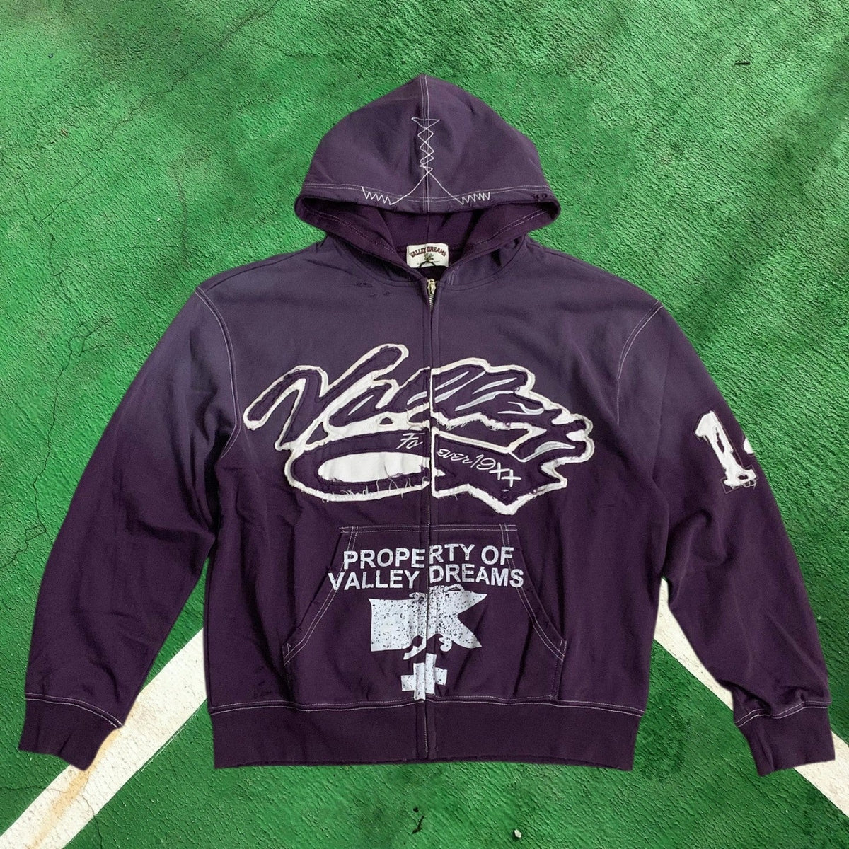 Vale Forever Contrast Stitch Full-Zip Hoodie (Purple / Property of Vale Forever)