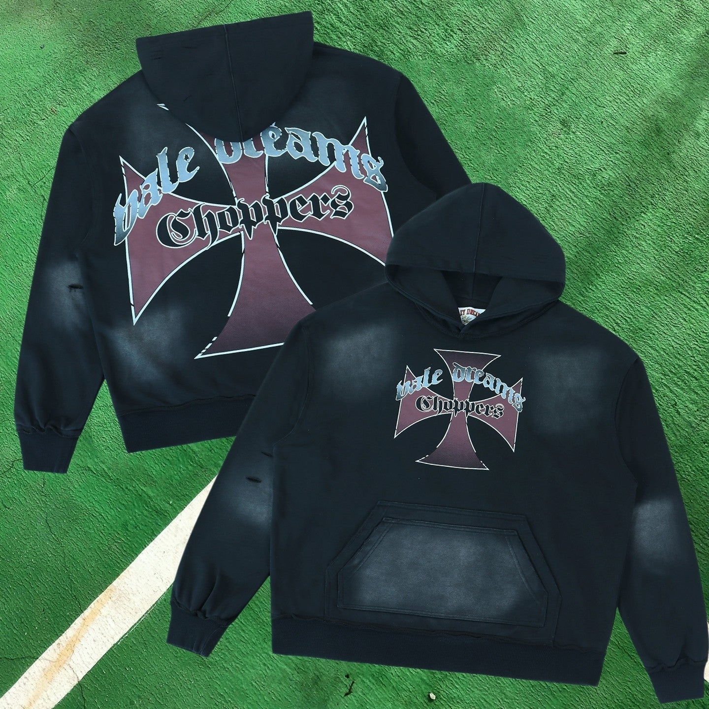 Vale Forever Choppers Graphic Pullover Hoodie (Black / Iron Cross)