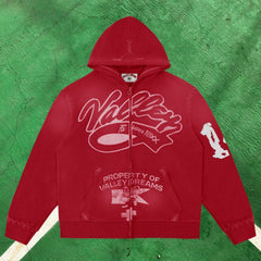 Vale Forever Contrast Stitch Full-Zip Hoodie (Washed Red / Property of Vale Forever)