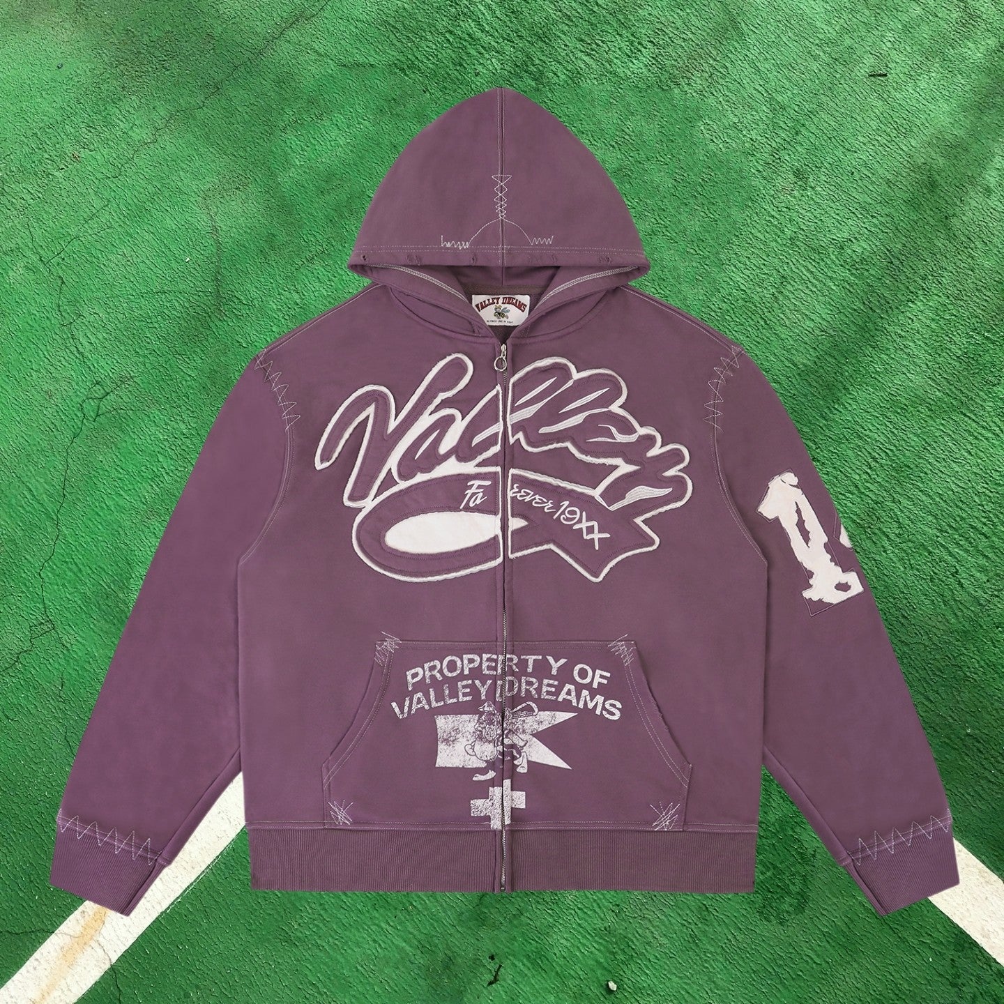 Vale Forever Contrast Stitch Full-Zip Hoodie (Washed Purple / Property of Vale Forever)
