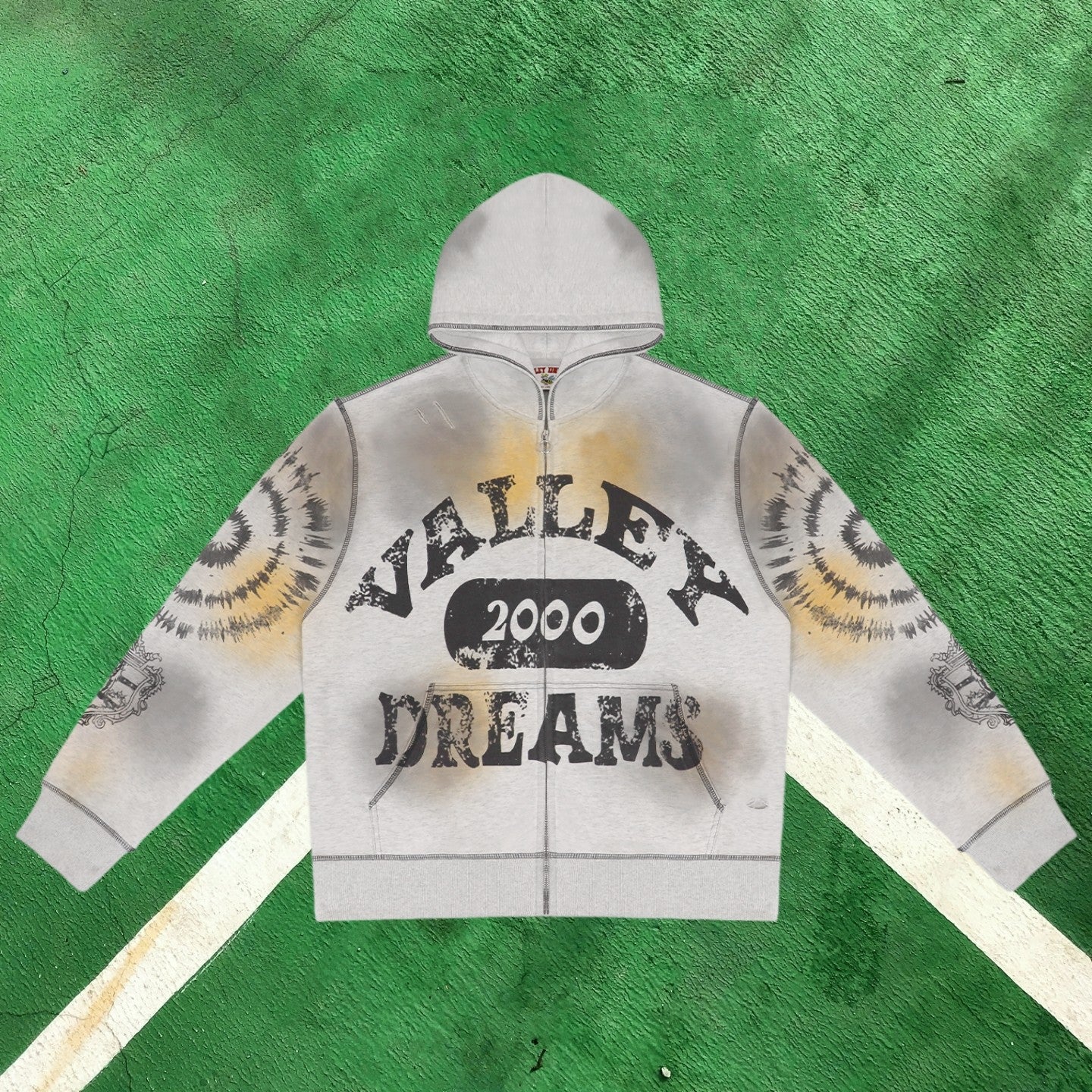 Vale Forever 2000 Contrast Stitch Full-Zip Hoodie (Grey / Black & Yellow Accents)