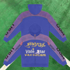 Vale Forever Graphic Full-Zip Hoodie (Blue & Purple / New York & Vale Star Motifs)