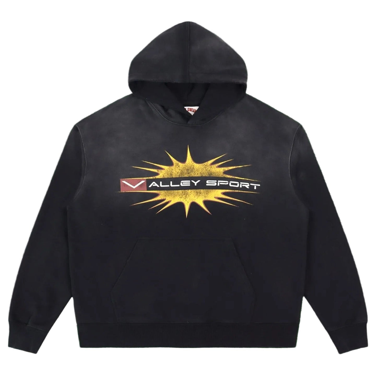 Vale Forever Graphic Pullover Hoodie (Washed Black / Yellow Starburst "Valley Sport" Motif)