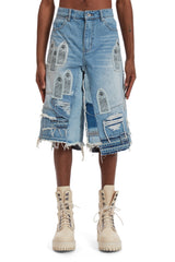 PATCHED ARCH BLOWOUT DENIM SHORT