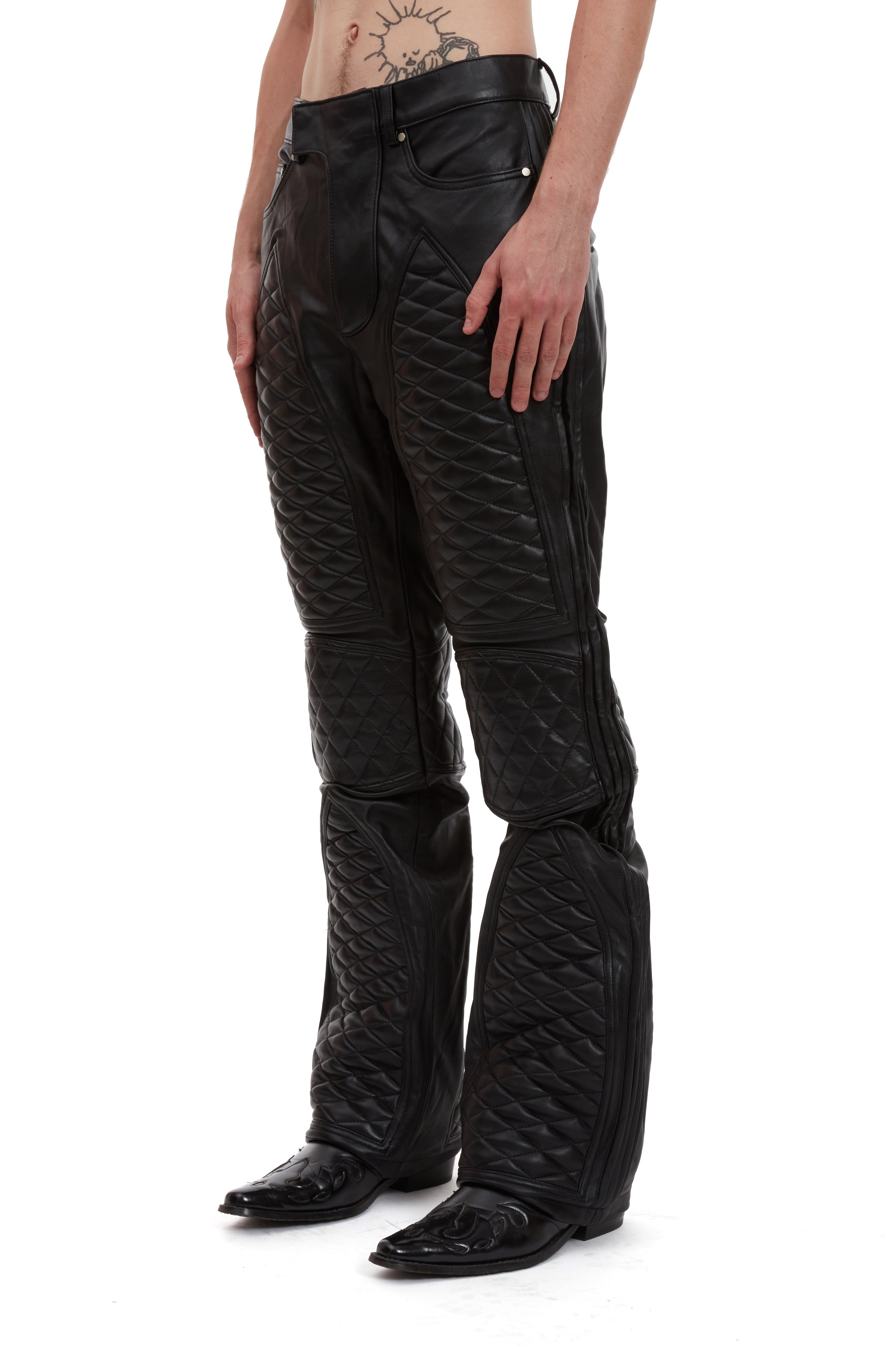 PLEATED MOTO DENIM