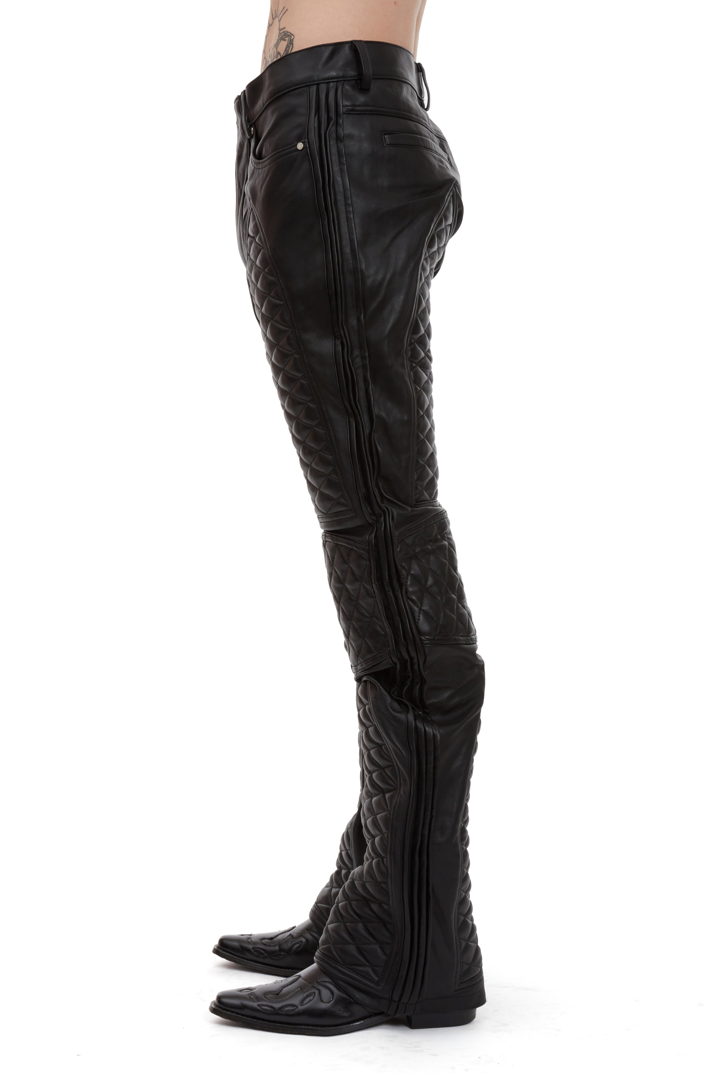 PLEATED MOTO DENIM