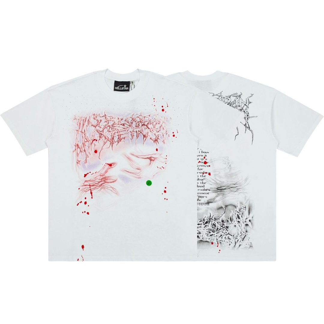 Hellstar Abstract Bleed Graphic T-Shirt (White / Red)
