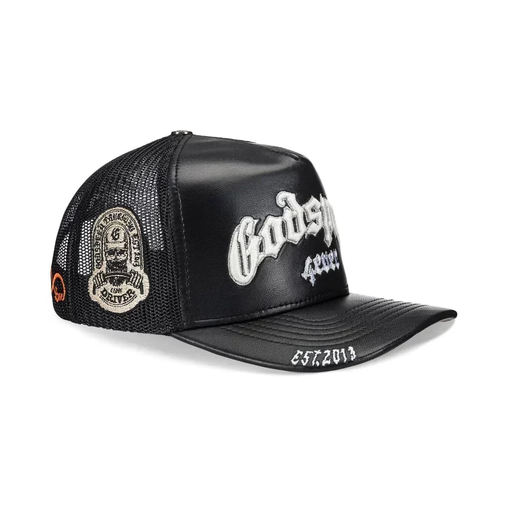 Godspeed Forever Black Leather Trucker Hat